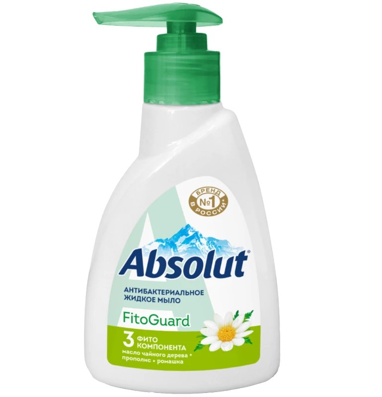 Мыло жидкое "Absolut" 250г АНТИБАКТ. FitoGuard Масло чайн.дерева+прополис+ромашка (дозат.) /10/15